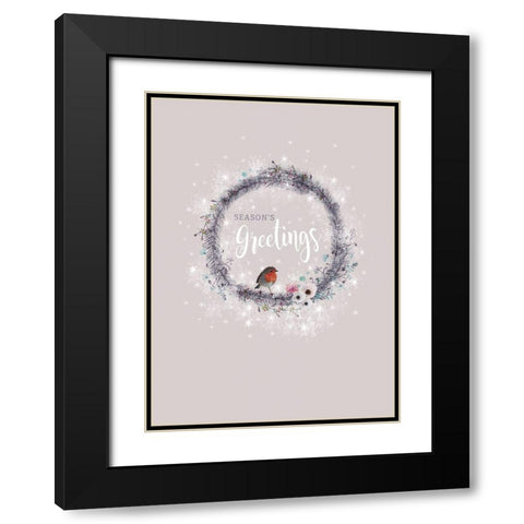 Seasons Greetings Black Modern Wood Framed Art Print with Double Matting by P.S. Art Studios