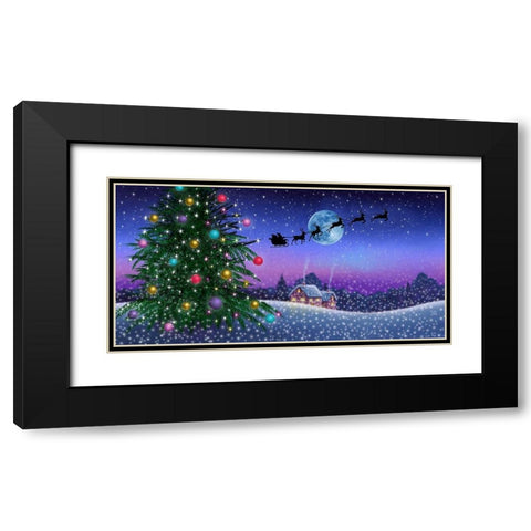 Santas Sleigh Black Modern Wood Framed Art Print with Double Matting by P.S. Art Studios