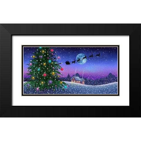 Santas Sleigh Black Modern Wood Framed Art Print with Double Matting by P.S. Art Studios