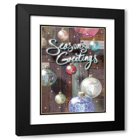 Seasons Greetings Black Modern Wood Framed Art Print with Double Matting by P.S. Art