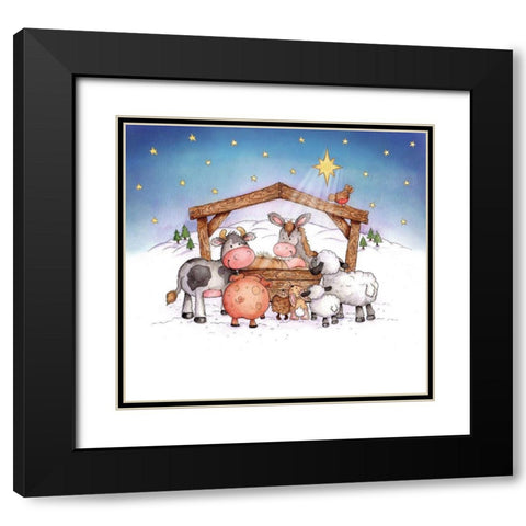 Animal Nativity Black Modern Wood Framed Art Print with Double Matting by P.S. Art