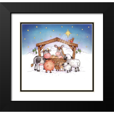 Animal Nativity Black Modern Wood Framed Art Print with Double Matting by P.S. Art