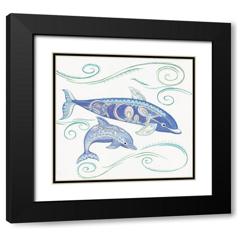 Dolphins II Black Modern Wood Framed Art Print with Double Matting by P.S. Art