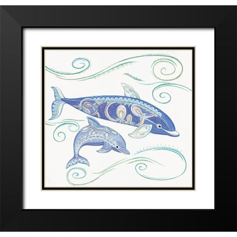 Dolphins II Black Modern Wood Framed Art Print with Double Matting by P.S. Art