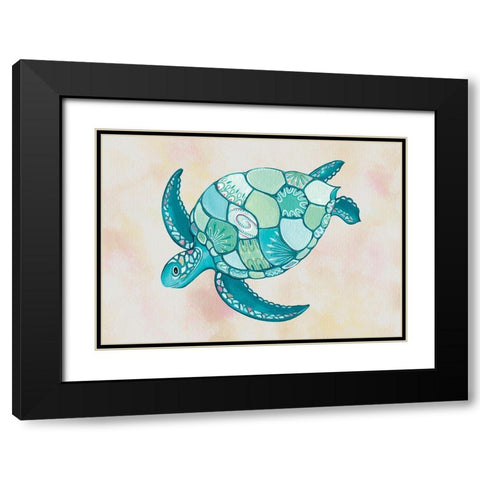 Sea Turtle Black Modern Wood Framed Art Print with Double Matting by P.S. Art