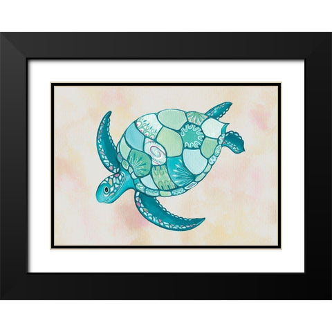 Sea Turtle Black Modern Wood Framed Art Print with Double Matting by P.S. Art