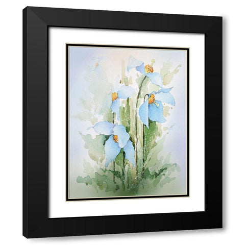 Blue Flowers II Black Modern Wood Framed Art Print with Double Matting by P.S. Art