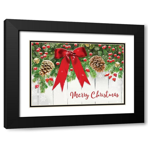 Merry Christmas Black Modern Wood Framed Art Print with Double Matting by P.S. Art