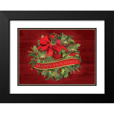 Christmas Wreath Black Modern Wood Framed Art Print with Double Matting by P.S. Art