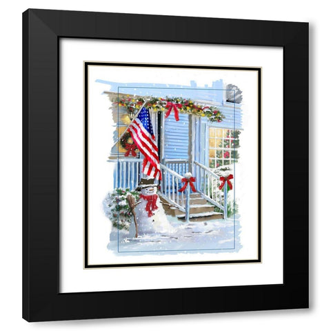 Patriotic Snowmen Black Modern Wood Framed Art Print with Double Matting by P.S. Art