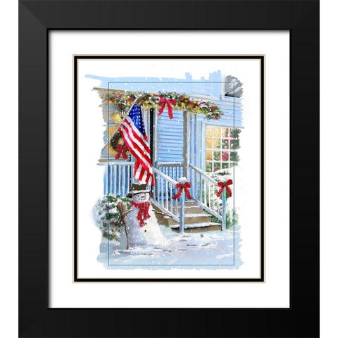 Patriotic Snowmen Black Modern Wood Framed Art Print with Double Matting by P.S. Art