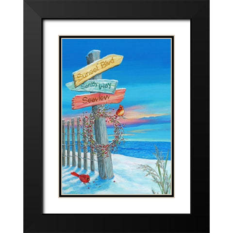 Beach Directions Black Modern Wood Framed Art Print with Double Matting by P.S. Art