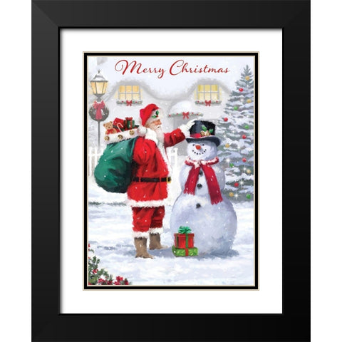 Santa Snowman Black Modern Wood Framed Art Print with Double Matting by P.S. Art