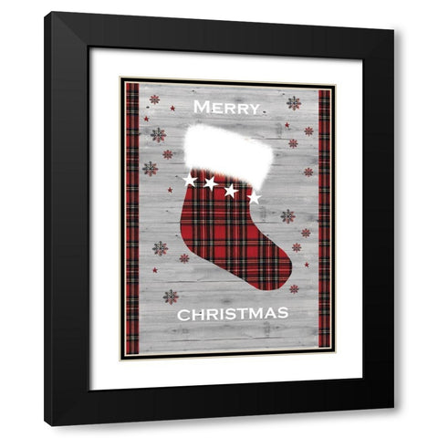 Merry Christmas Stocking Black Modern Wood Framed Art Print with Double Matting by P.S. Art
