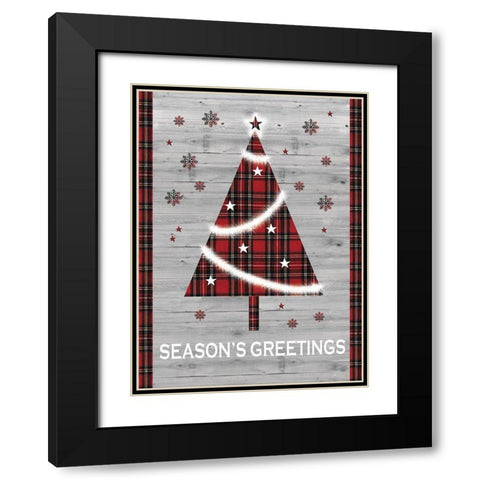 Seasons Greetings Tree Black Modern Wood Framed Art Print with Double Matting by P.S. Art