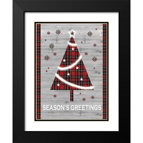 Seasons Greetings Tree Black Modern Wood Framed Art Print with Double Matting by P.S. Art