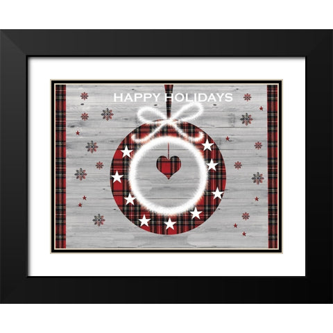 Happy Holidays Wreath Black Modern Wood Framed Art Print with Double Matting by P.S. Art