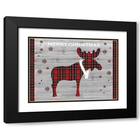 Merry Christmas Moose Black Modern Wood Framed Art Print with Double Matting by P.S. Art