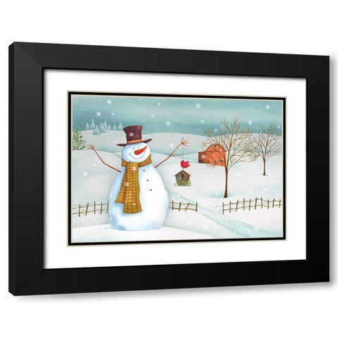 Country Snowman Black Modern Wood Framed Art Print with Double Matting by P.S. Art