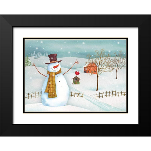 Country Snowman Black Modern Wood Framed Art Print with Double Matting by P.S. Art