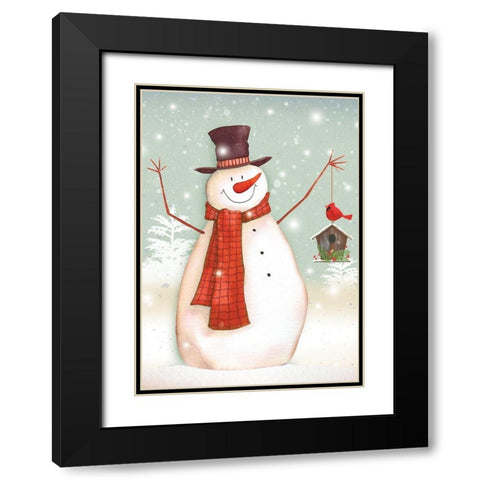 Birdhouse Snowman Black Modern Wood Framed Art Print with Double Matting by P.S. Art