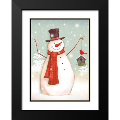 Birdhouse Snowman Black Modern Wood Framed Art Print with Double Matting by P.S. Art
