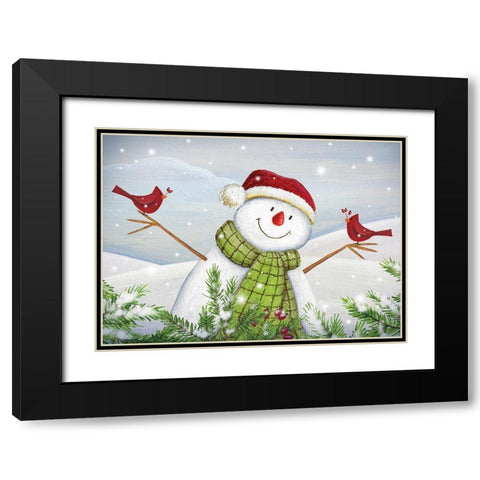 Cardinal Snowman Black Modern Wood Framed Art Print with Double Matting by P.S. Art