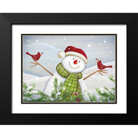 Cardinal Snowman Black Modern Wood Framed Art Print with Double Matting by P.S. Art