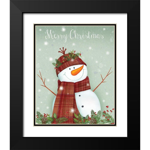 Merry Christmas Snowman Black Modern Wood Framed Art Print with Double Matting by P.S. Art