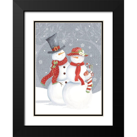 Snowman and Wife Black Modern Wood Framed Art Print with Double Matting by P.S. Art