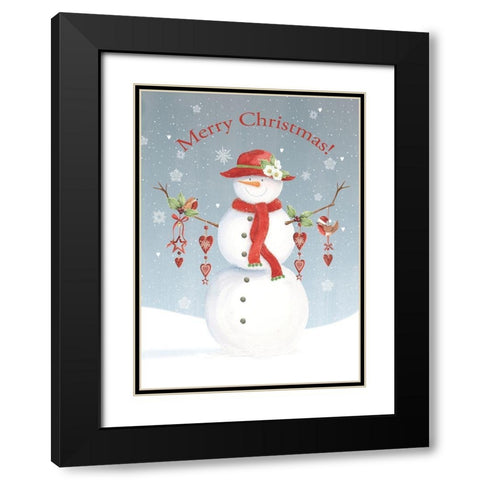 Merry Christmas Snowman Black Modern Wood Framed Art Print with Double Matting by P.S. Art