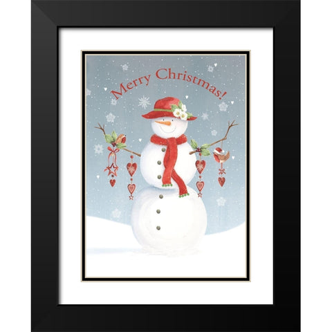 Merry Christmas Snowman Black Modern Wood Framed Art Print with Double Matting by P.S. Art