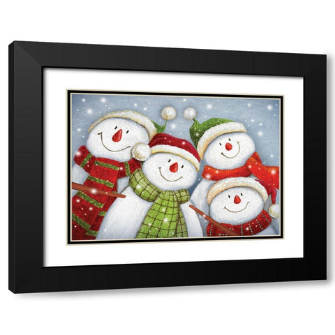 Snowman Friends Black Modern Wood Framed Art Print with Double Matting by P.S. Art
