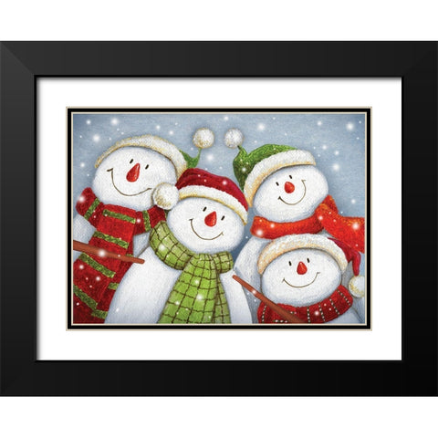 Snowman Friends Black Modern Wood Framed Art Print with Double Matting by P.S. Art