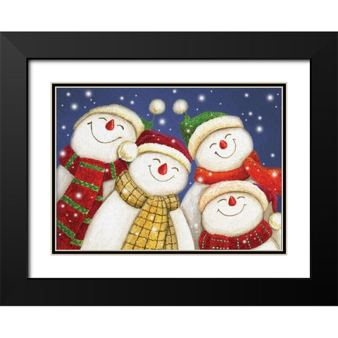 Snowman Friends II Black Modern Wood Framed Art Print with Double Matting by P.S. Art