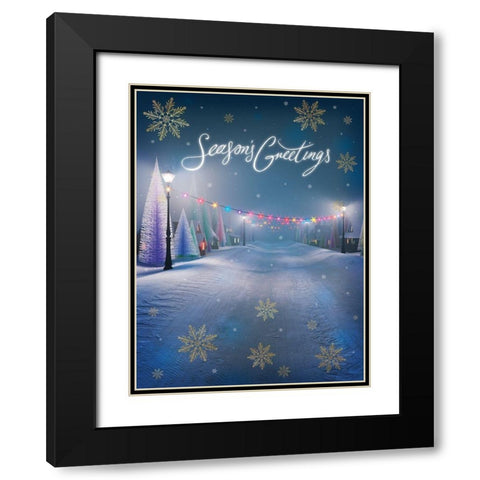 Seasons Greetings Black Modern Wood Framed Art Print with Double Matting by P.S. Art