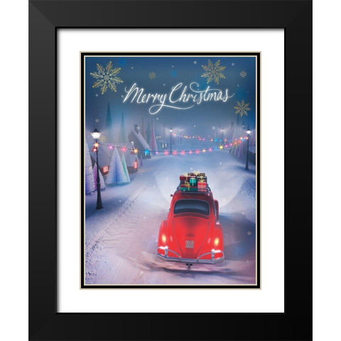 Merry Christmas Black Modern Wood Framed Art Print with Double Matting by P.S. Art