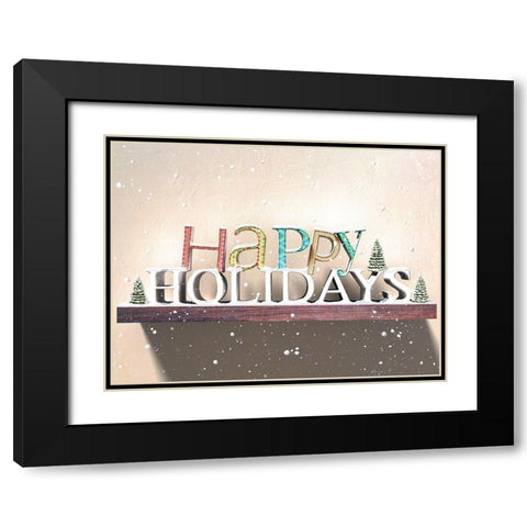 Happy Holidays Black Modern Wood Framed Art Print with Double Matting by P.S. Art