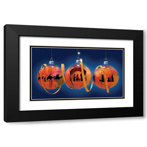 Nativity Ornaments Black Modern Wood Framed Art Print with Double Matting by P.S. Art