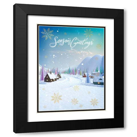Seasons Greetings Black Modern Wood Framed Art Print with Double Matting by P.S. Art