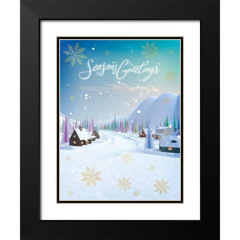 Seasons Greetings Black Modern Wood Framed Art Print with Double Matting by P.S. Art