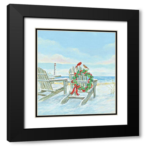 Coastal Christmas I Black Modern Wood Framed Art Print with Double Matting by P.S. Art