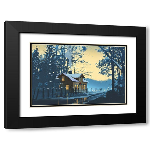 Holiday House III Black Modern Wood Framed Art Print with Double Matting by P.S. Art