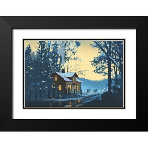 Holiday House III Black Modern Wood Framed Art Print with Double Matting by P.S. Art