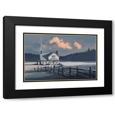 House on a Blue Lake Black Modern Wood Framed Art Print with Double Matting by P.S. Art