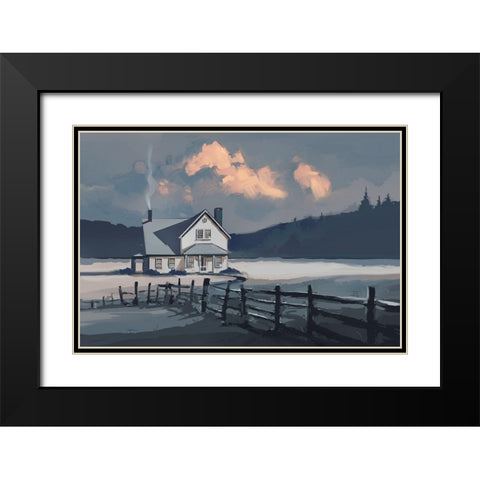 House on a Blue Lake Black Modern Wood Framed Art Print with Double Matting by P.S. Art