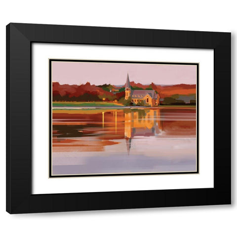 Church at Sunset Black Modern Wood Framed Art Print with Double Matting by P.S. Art