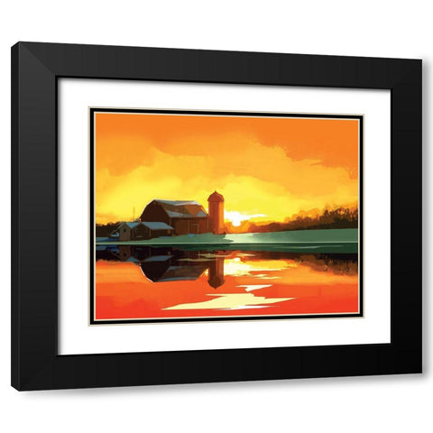 Barn at Sunset Black Modern Wood Framed Art Print with Double Matting by P.S. Art