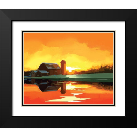 Barn at Sunset Black Modern Wood Framed Art Print with Double Matting by P.S. Art