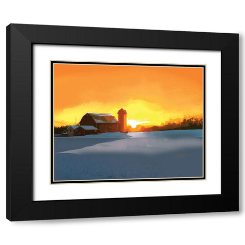 Winter Barn at Sunset Black Modern Wood Framed Art Print with Double Matting by P.S. Art